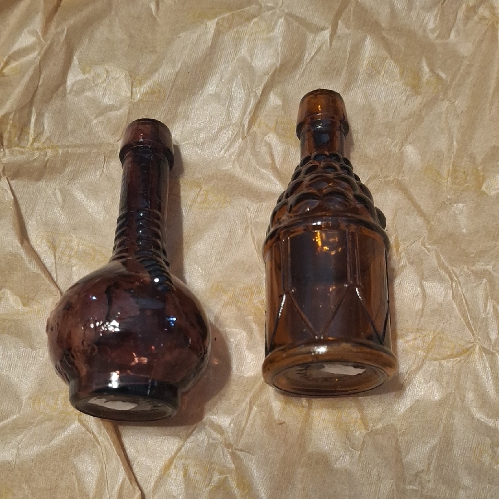Vintage Mini Brown Glass Bottles Set